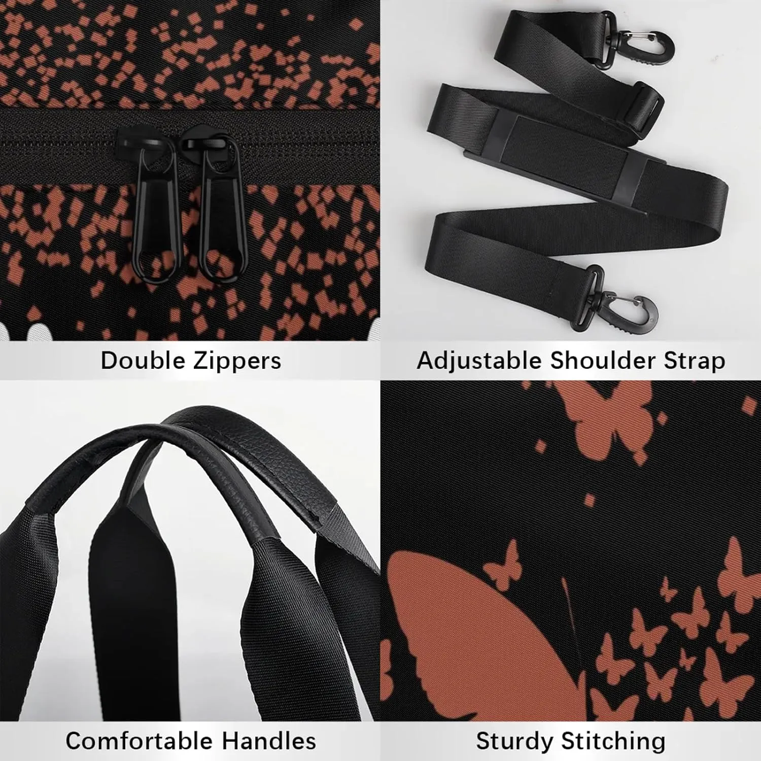 Personalized Duffel Bag with Name Butterfly Custom Travel Sports Bag for Women Men Round Waterproof Dance Ballet Bag Lightweight 17.6in, Brown