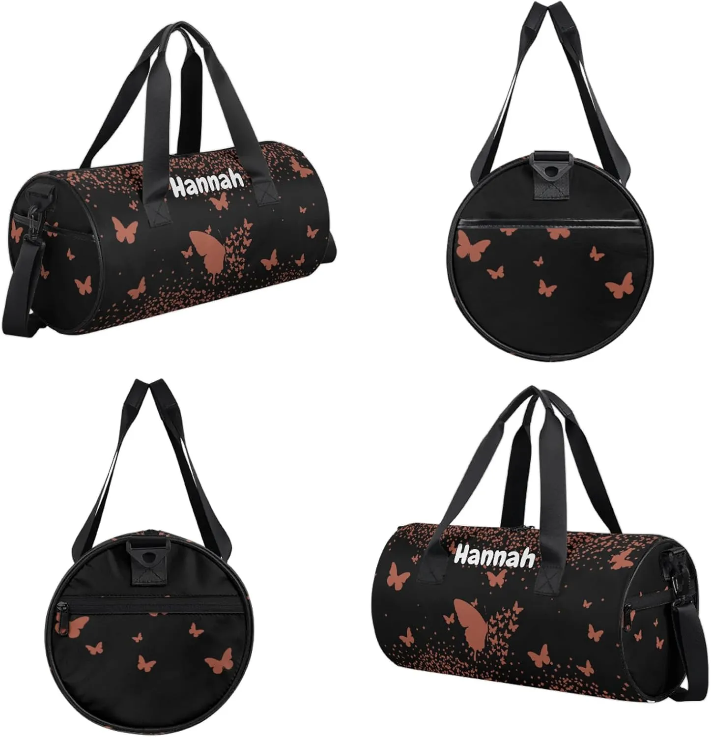 Personalized Duffel Bag with Name Butterfly Custom Travel Sports Bag for Women Men Round Waterproof Dance Ballet Bag Lightweight 17.6in, Brown