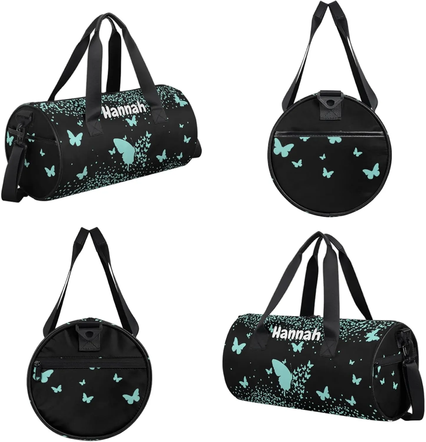 Personalized Duffel Bag with Name Butterfly Custom Travel Sports Bag for Women Men Round Waterproof Dance Ballet Bag Lightweight 17.6in, Mint Blue
