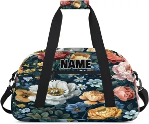 Personalized Gym Dance Bag with Name, Garden Peony Floral Colorful Custom Cheerleading Duffel Bag Travel Weekender Overnight Carry On Sleepover Bag