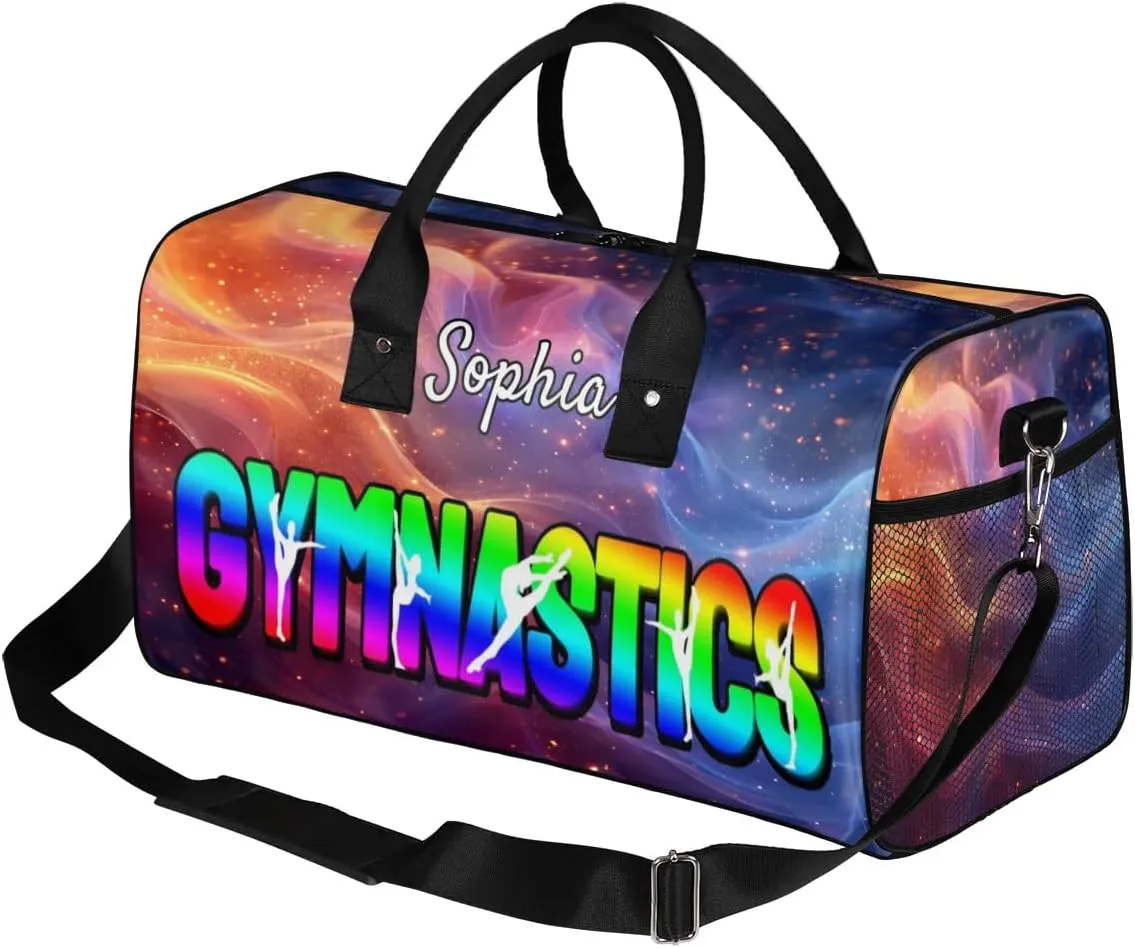 Personalized Gymnastic Bag for Women, Custom Name Sport Duffel Bag Gym Bag Travel Duffle Bag Overnight Weekender Bag, Glitter Multi-colored