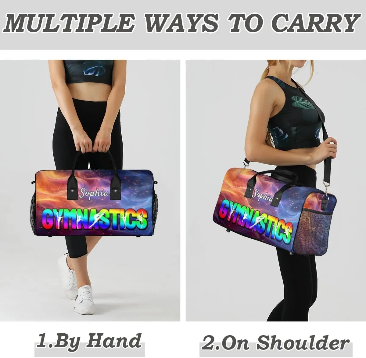 Personalized Gymnastic Bag for Women, Custom Name Sport Duffel Bag Gym Bag Travel Duffle Bag Overnight Weekender Bag, Glitter Multi-colored