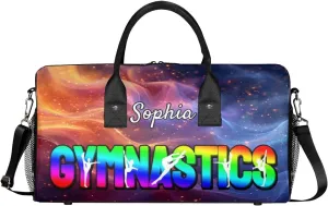Personalized Gymnastic Bag for Women, Custom Name Sport Duffel Bag Gym Bag Travel Duffle Bag Overnight Weekender Bag, Glitter Multi-colored