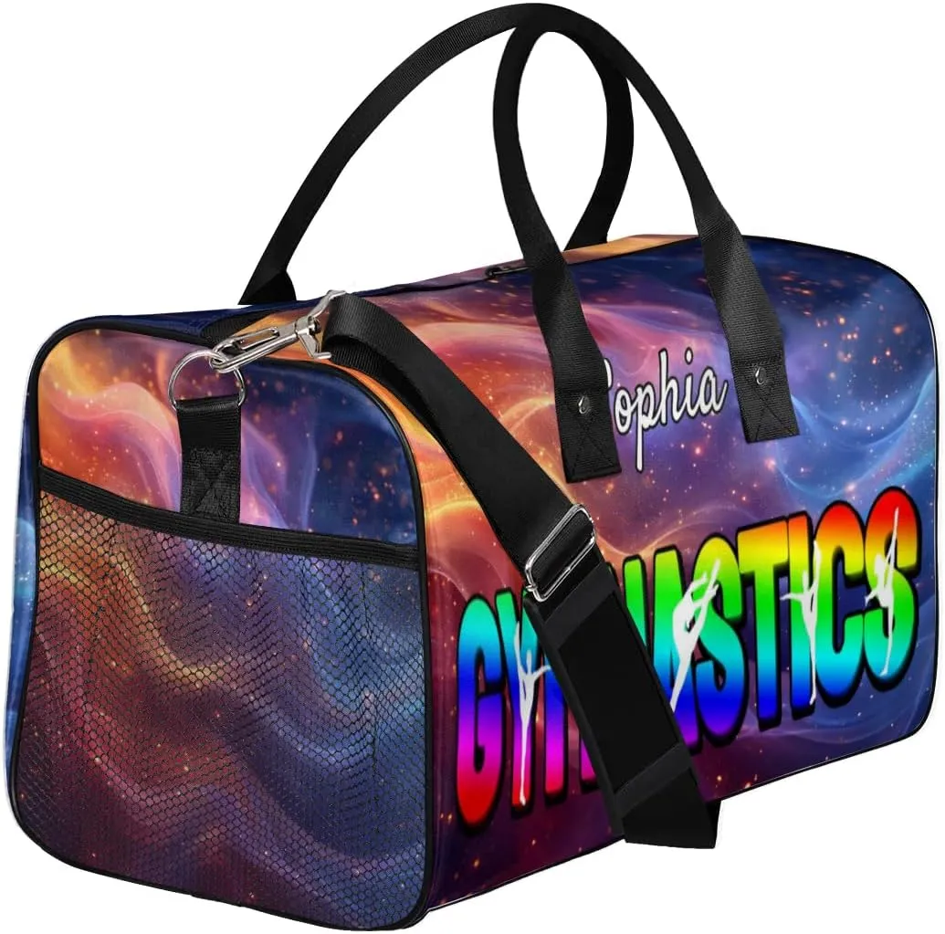 Personalized Gymnastic Bag for Women, Custom Name Sport Duffel Bag Gym Bag Travel Duffle Bag Overnight Weekender Bag, Glitter Multi-colored