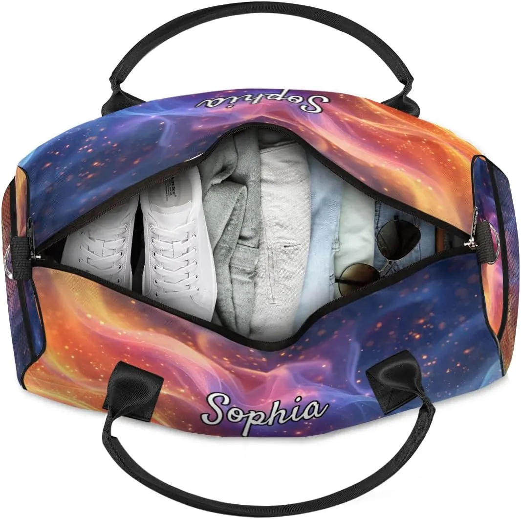 Personalized Gymnastic Bag for Women, Custom Name Sport Duffel Bag Gym Bag Travel Duffle Bag Overnight Weekender Bag, Glitter Multi-colored