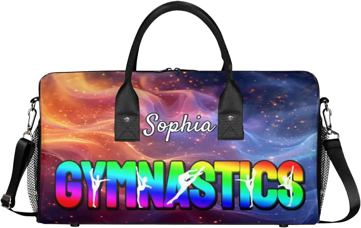 Personalized Gymnastic Bag for Women, Custom Name Sport Duffel Bag Gym Bag Travel Duffle Bag Overnight Weekender Bag, Glitter Multi-colored