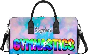 Personalized Gymnastic Bag for Women, Custom Name Sport Duffel Bag Gym Bag Travel Duffle Bag Overnight Weekender Bag, Silver Glitter