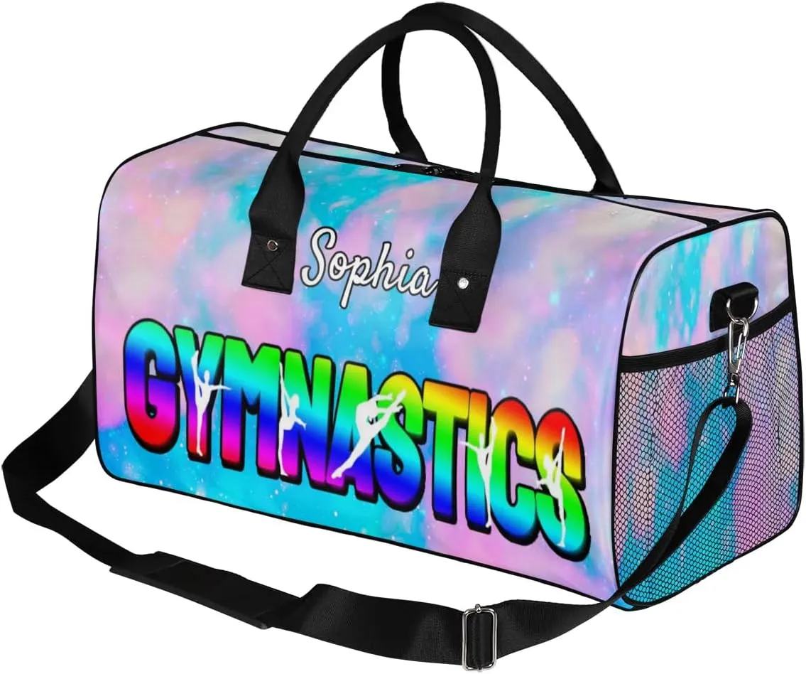 Personalized Gymnastic Bag for Women, Custom Name Sport Duffel Bag Gym Bag Travel Duffle Bag Overnight Weekender Bag, Silver Glitter