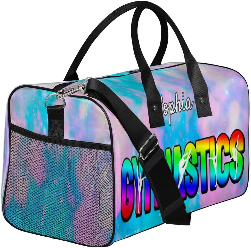Personalized Gymnastic Bag for Women, Custom Name Sport Duffel Bag Gym Bag Travel Duffle Bag Overnight Weekender Bag, Silver Glitter