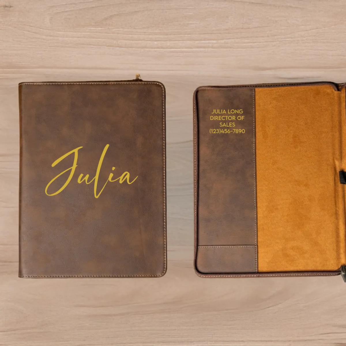 Personalized Leather Portfolios - Black & Rustic Script