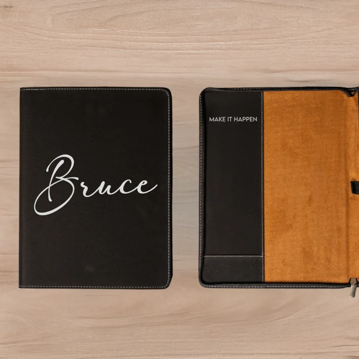 Personalized Leather Portfolios - Black & Rustic Script