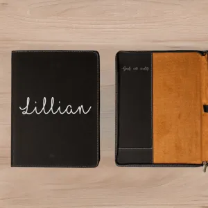 Personalized Leather Portfolios - Black & Rustic Script