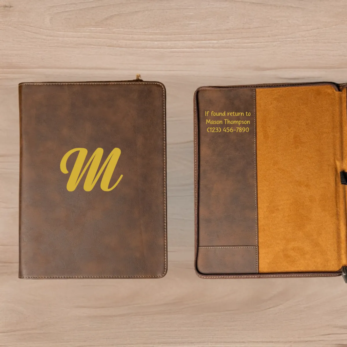 Personalized Leather Portfolios - Black & Rustic Script