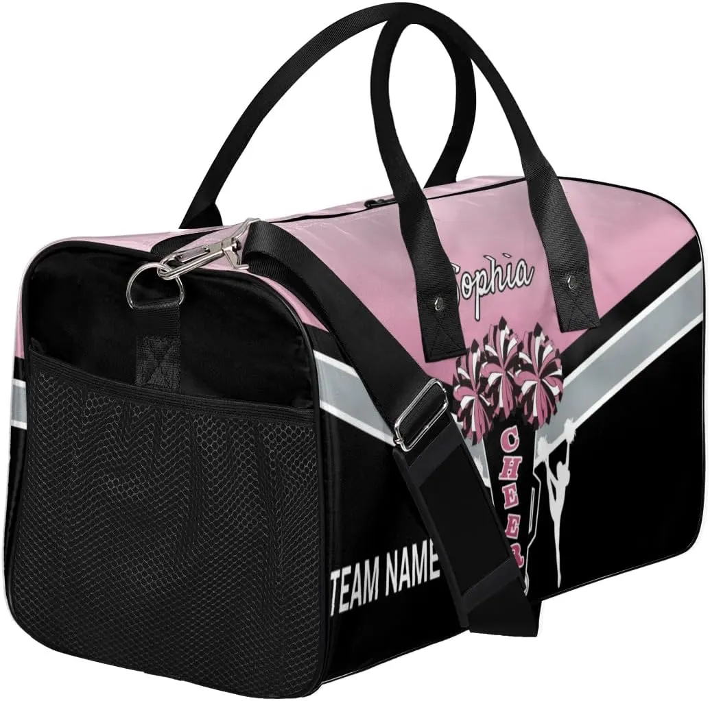 Personalized Name Cheer Bags for Cheerleaders, Custom Travel Duffle Bag, Custom Sports Bag for Women, Cheerleading Overnight Weekender Bag, Dark Pink Gradient