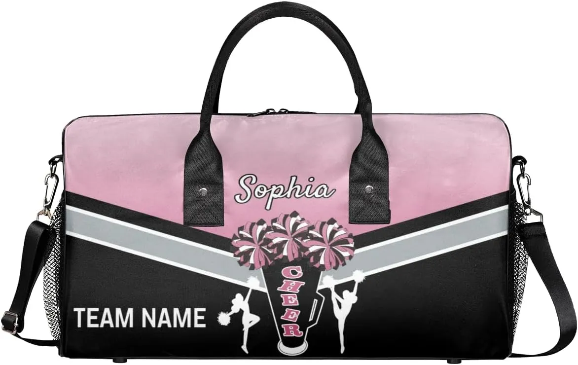Personalized Name Cheer Bags for Cheerleaders, Custom Travel Duffle Bag, Custom Sports Bag for Women, Cheerleading Overnight Weekender Bag, Dark Pink Gradient