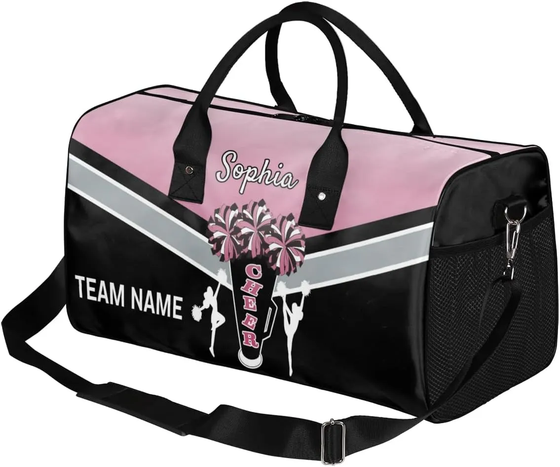 Personalized Name Cheer Bags for Cheerleaders, Custom Travel Duffle Bag, Custom Sports Bag for Women, Cheerleading Overnight Weekender Bag, Dark Pink Gradient