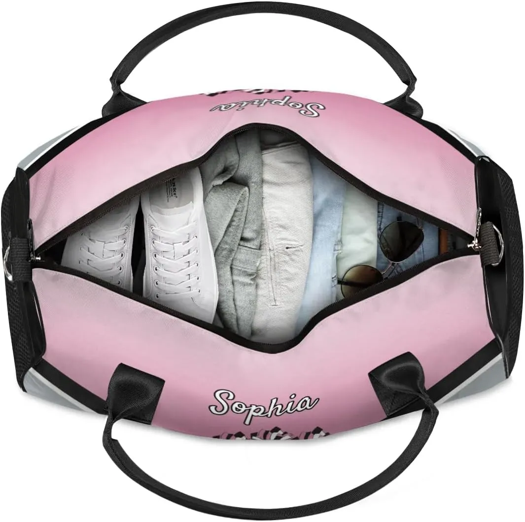 Personalized Name Cheer Bags for Cheerleaders, Custom Travel Duffle Bag, Custom Sports Bag for Women, Cheerleading Overnight Weekender Bag, Dark Pink Gradient
