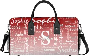 Personalized Name Sport Duffel Bag with Initial, Custom Gym Bag Dance Duffel Bag for Women, Monogrammed Gifts Customized Gymnastics Ballet Bag Overnight Weekender Bag, Deep Red Gradient