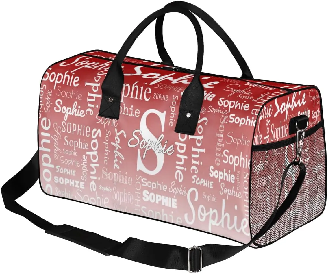 Personalized Name Sport Duffel Bag with Initial, Custom Gym Bag Dance Duffel Bag for Women, Monogrammed Gifts Customized Gymnastics Ballet Bag Overnight Weekender Bag, Deep Red Gradient