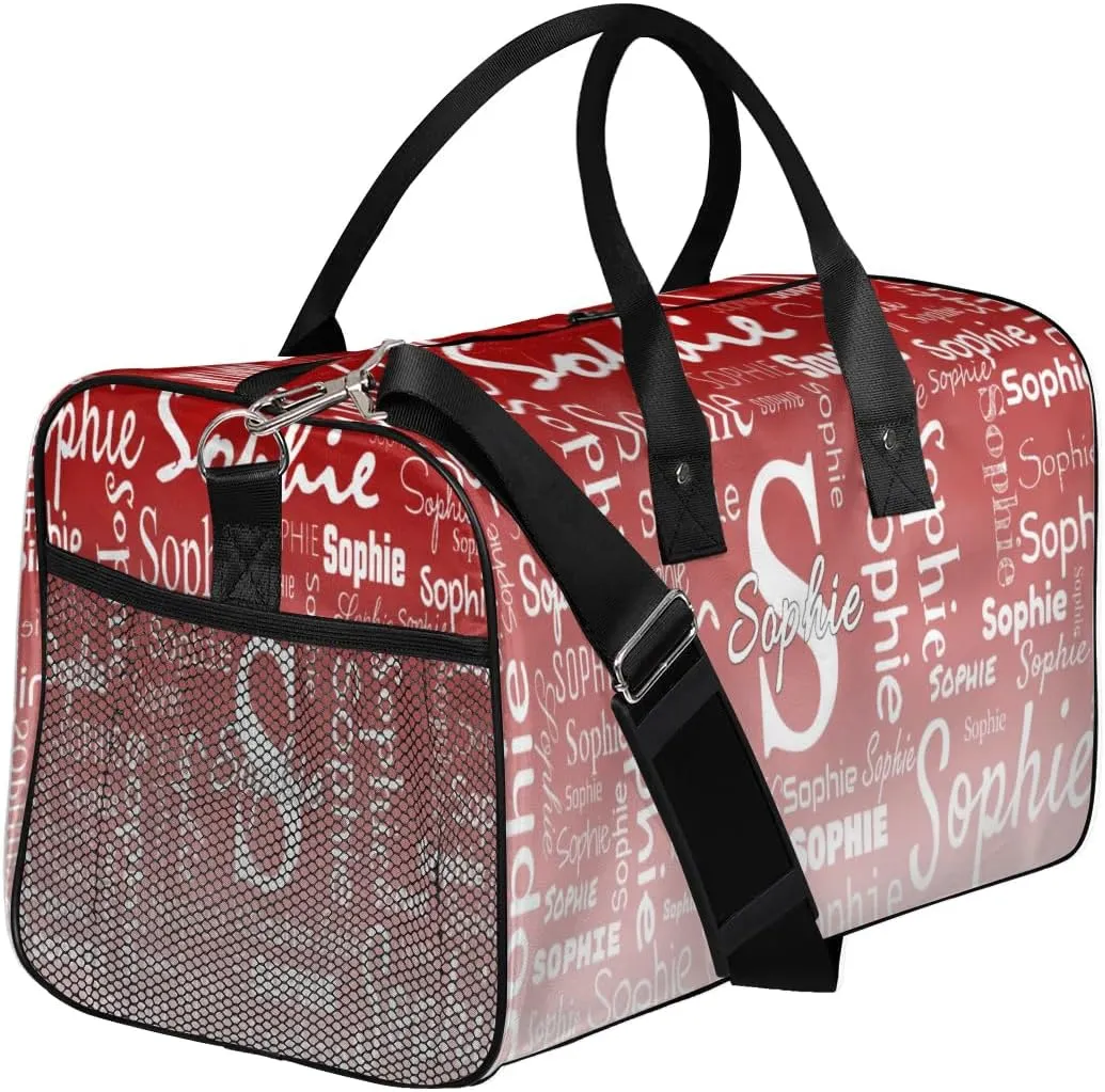 Personalized Name Sport Duffel Bag with Initial, Custom Gym Bag Dance Duffel Bag for Women, Monogrammed Gifts Customized Gymnastics Ballet Bag Overnight Weekender Bag, Deep Red Gradient