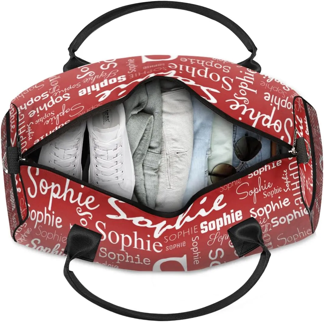 Personalized Name Sport Duffel Bag with Initial, Custom Gym Bag Dance Duffel Bag for Women, Monogrammed Gifts Customized Gymnastics Ballet Bag Overnight Weekender Bag, Deep Red Gradient