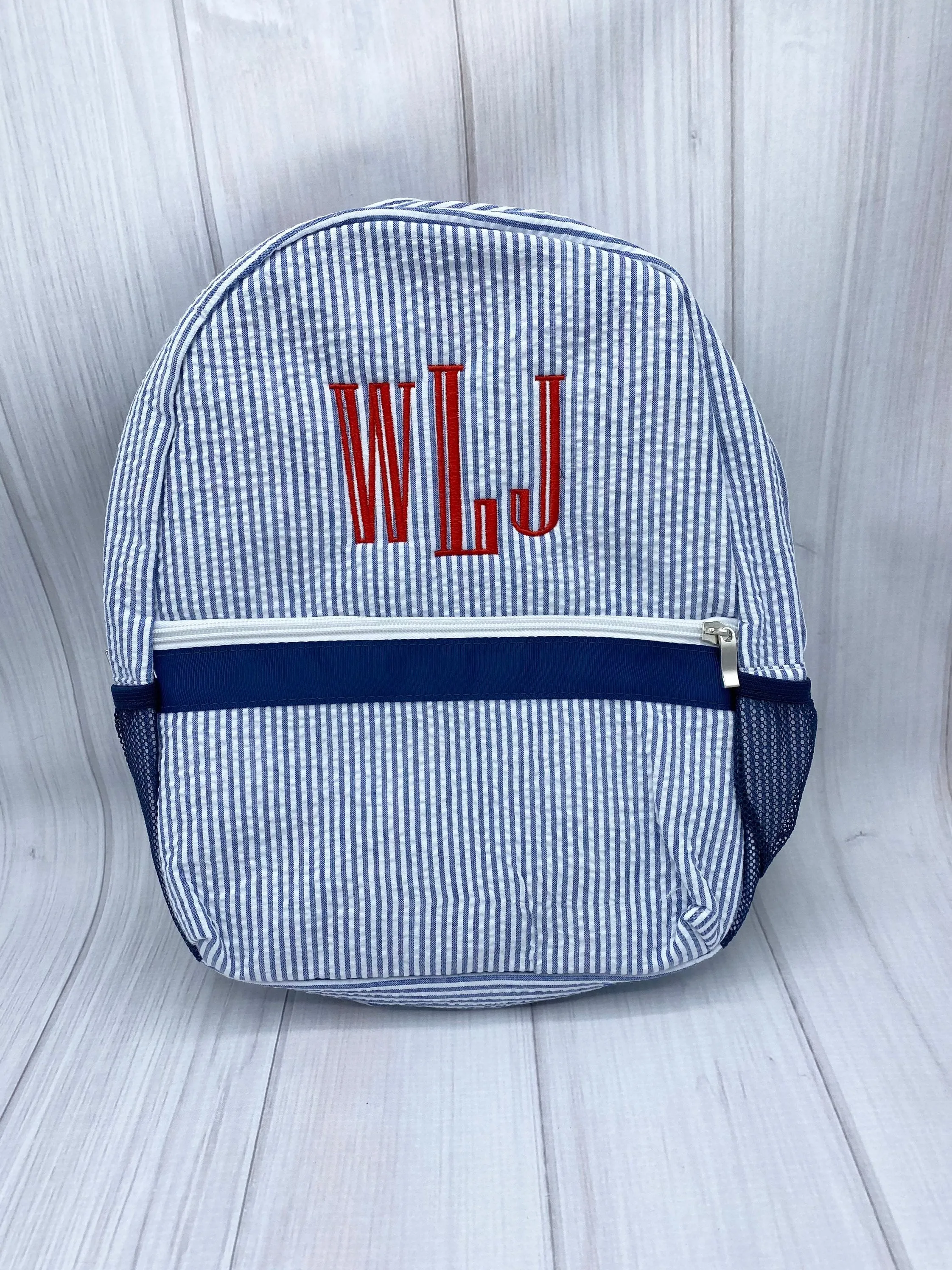 Personalized Seersucker Backpacks