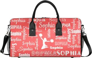 Personalized Travel Duffel Bag for Cheerleader, Custom Cheer Gym Bag Sport Bag, Cheerleading Weekender Overnight Bag for Women Gifts for Birthday Brides, Coral Red