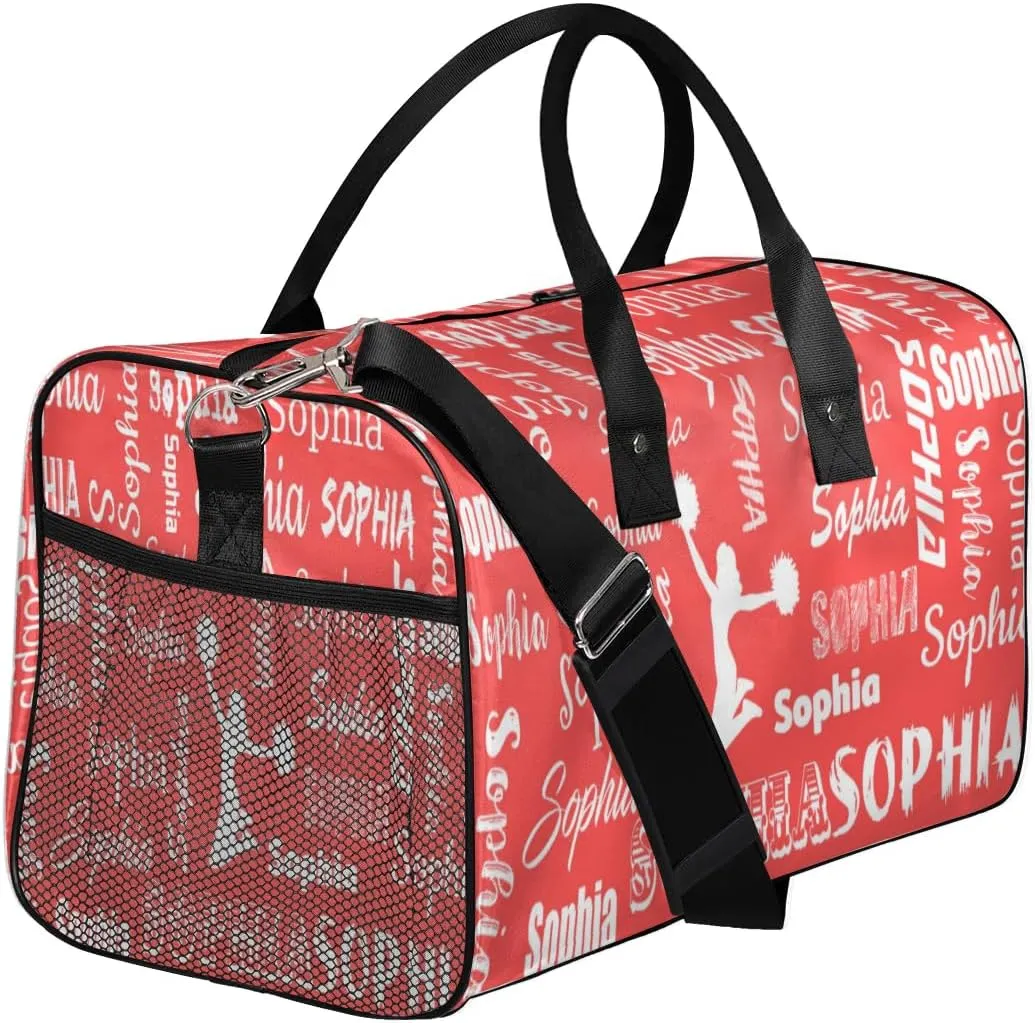 Personalized Travel Duffel Bag for Cheerleader, Custom Cheer Gym Bag Sport Bag, Cheerleading Weekender Overnight Bag for Women Gifts for Birthday Brides, Coral Red