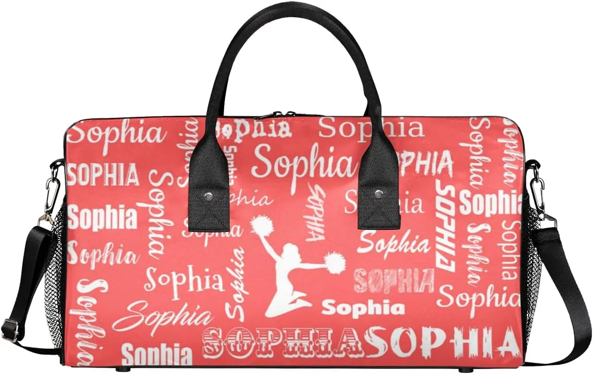 Personalized Travel Duffel Bag for Cheerleader, Custom Cheer Gym Bag Sport Bag, Cheerleading Weekender Overnight Bag for Women Gifts for Birthday Brides, Coral Red