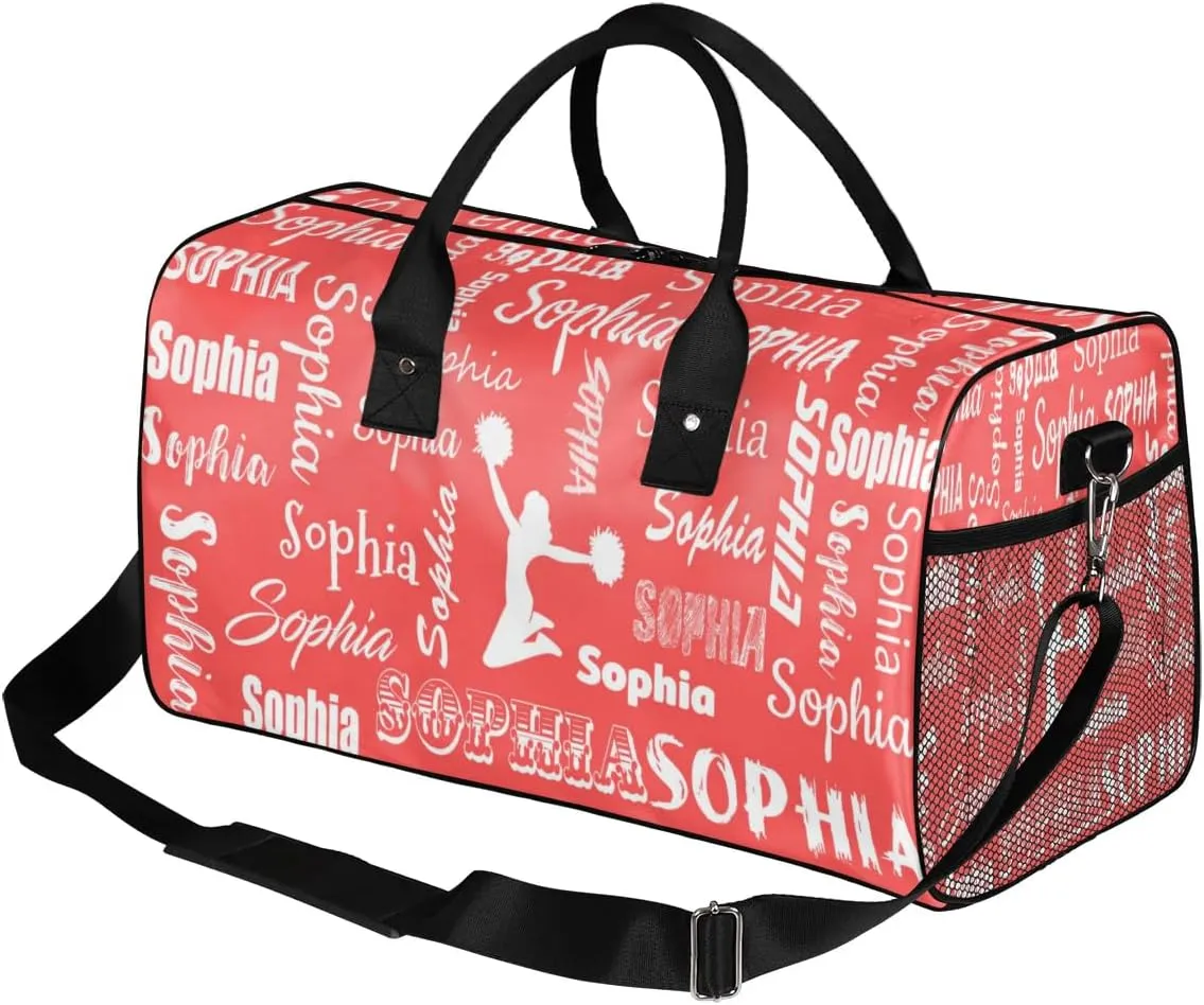 Personalized Travel Duffel Bag for Cheerleader, Custom Cheer Gym Bag Sport Bag, Cheerleading Weekender Overnight Bag for Women Gifts for Birthday Brides, Coral Red