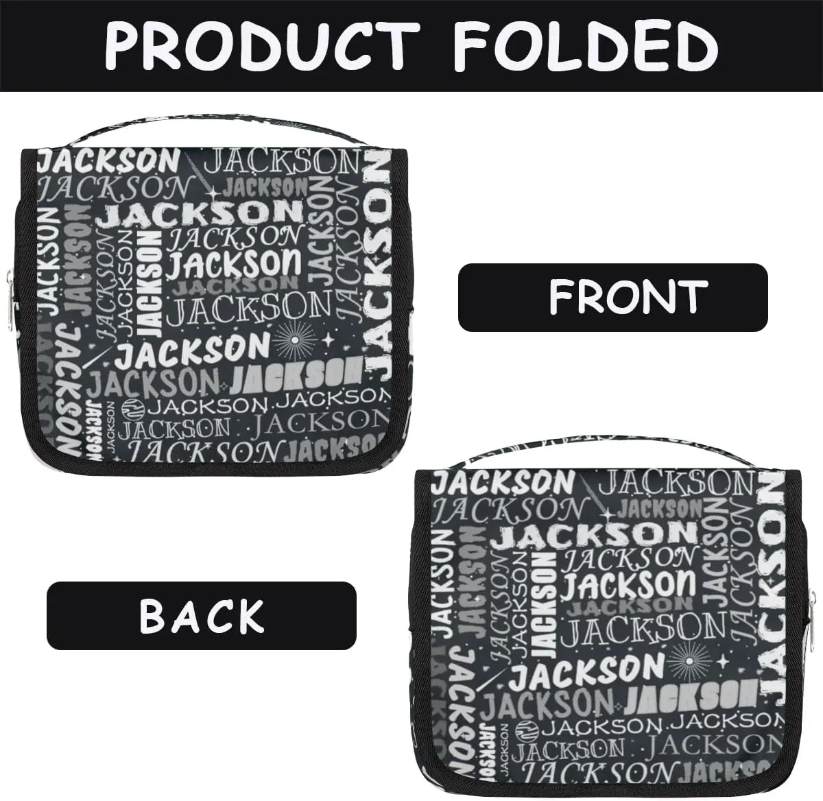 Personalized Travel Makeup Bag Cosmetic Bag for Woman Men,Custom Hanging Toiletry Makeup Bag with Handle Great DIY Gift for Boys and Girls Black Grey