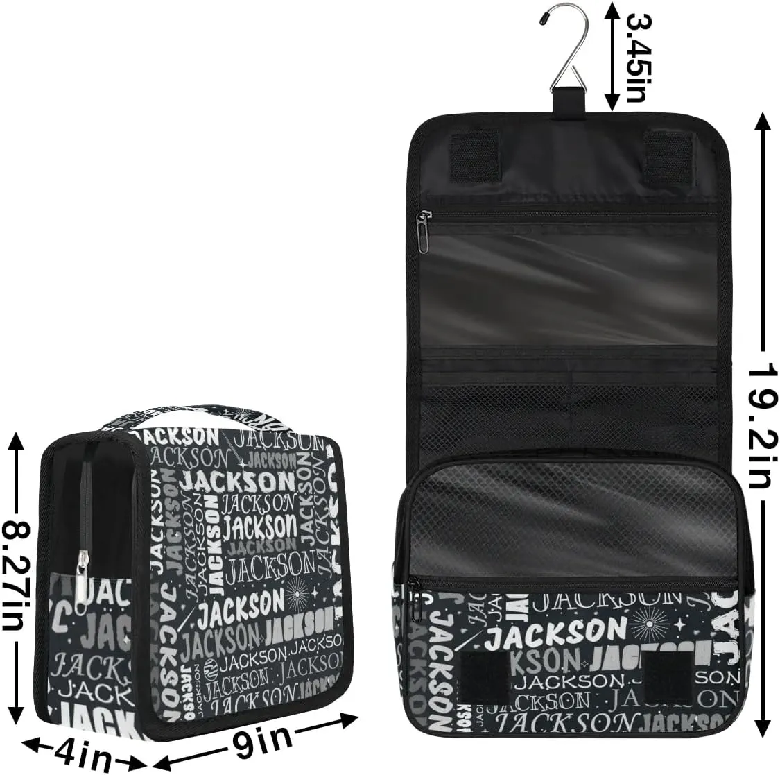 Personalized Travel Makeup Bag Cosmetic Bag for Woman Men,Custom Hanging Toiletry Makeup Bag with Handle Great DIY Gift for Boys and Girls Black Grey