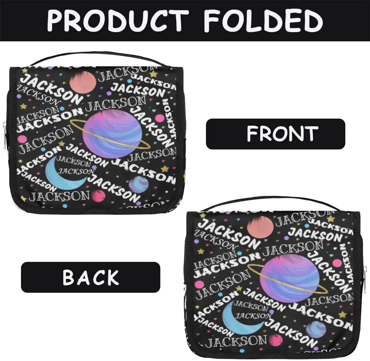 Personalized Travel Makeup Bag Cosmetic Bag for Woman Men,Custom Hanging Toiletry Makeup Bag with Handle Great DIY Gift for Boys and Girls Planet Moon