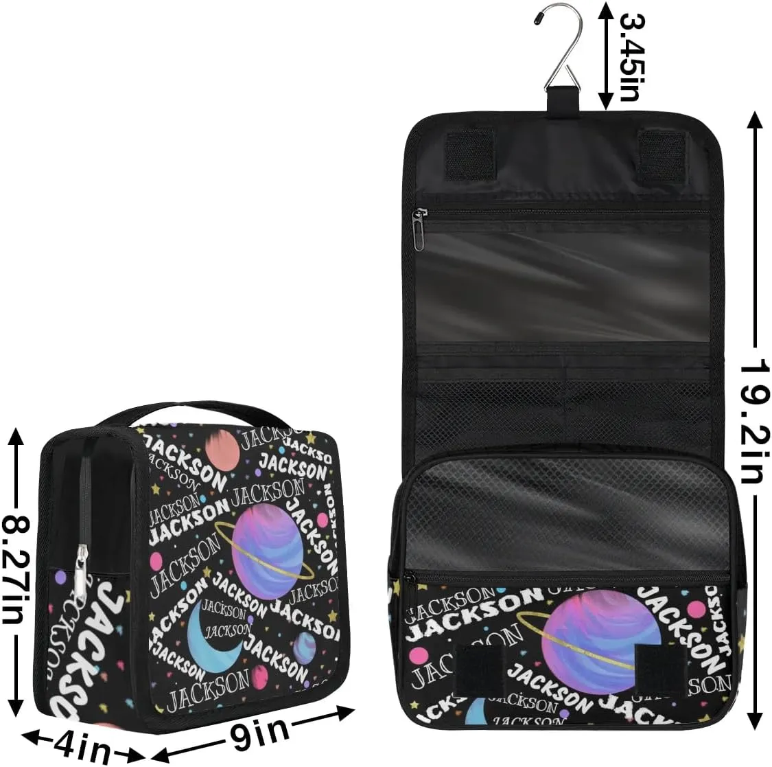 Personalized Travel Makeup Bag Cosmetic Bag for Woman Men,Custom Hanging Toiletry Makeup Bag with Handle Great DIY Gift for Boys and Girls Planet Moon