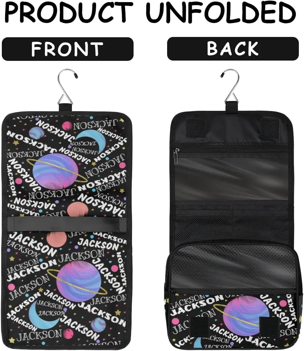Personalized Travel Makeup Bag Cosmetic Bag for Woman Men,Custom Hanging Toiletry Makeup Bag with Handle Great DIY Gift for Boys and Girls Planet Moon