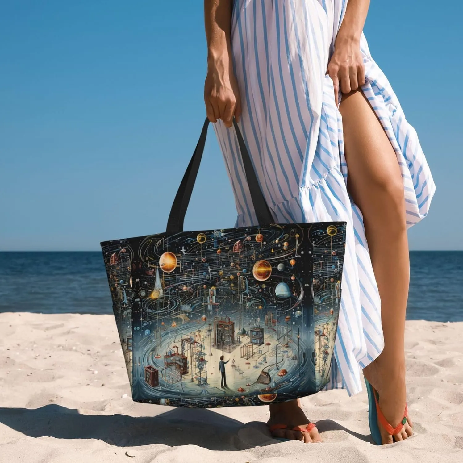 Physics Print Extra Large Tote Bag For Women,Foldable Beach Bag With Pocket Weekender Travel Overnight Bag