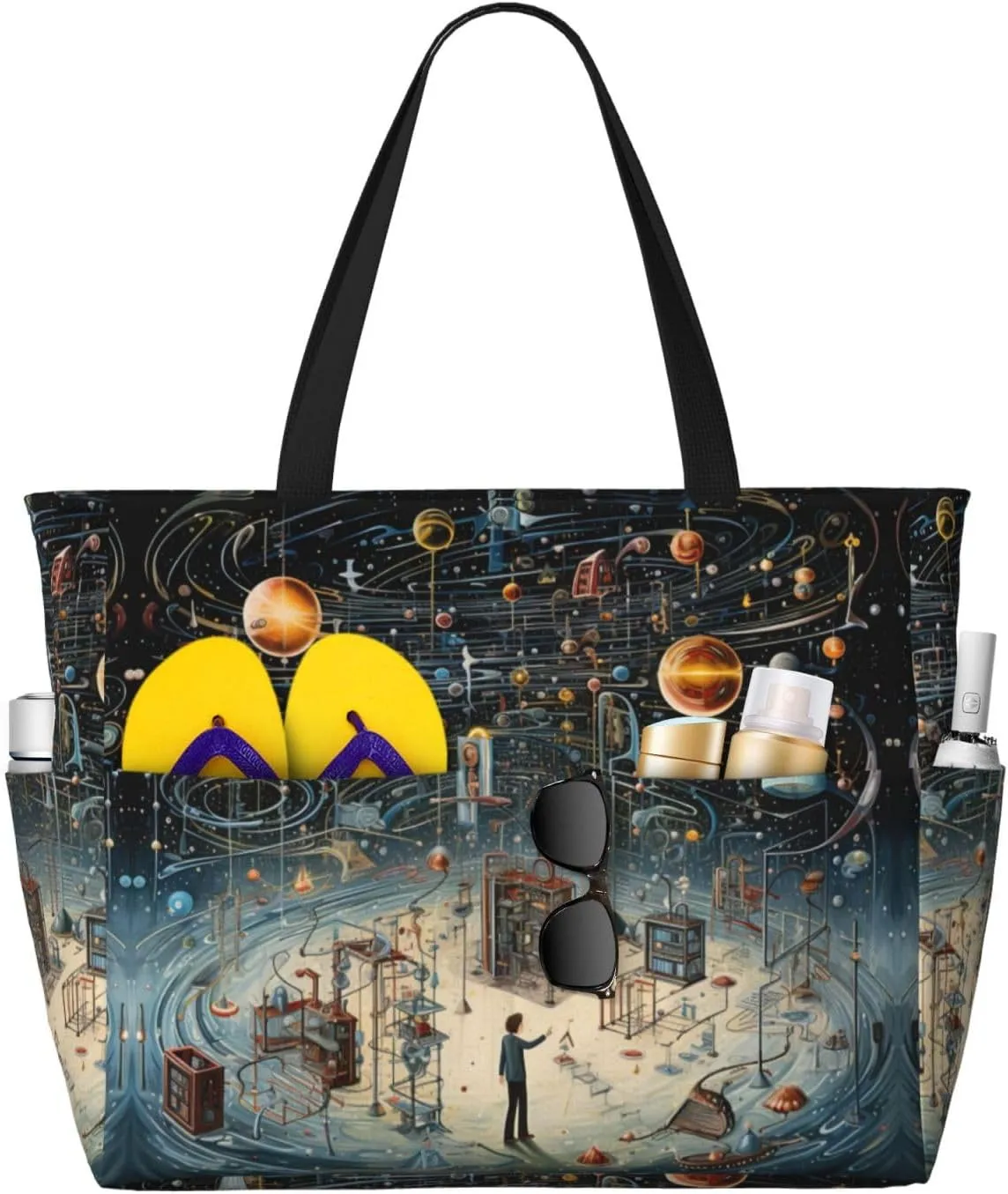 Physics Print Extra Large Tote Bag For Women,Foldable Beach Bag With Pocket Weekender Travel Overnight Bag