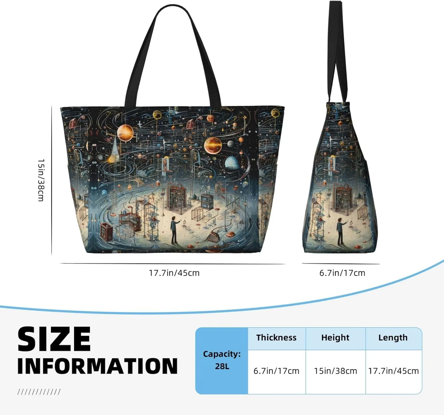 Physics Print Extra Large Tote Bag For Women,Foldable Beach Bag With Pocket Weekender Travel Overnight Bag
