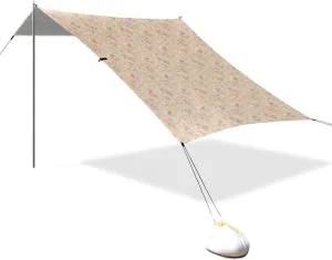 Pink Dianthus Beige Beach Tent & Canopy UPF50  Easy Setup Large Sun Shelter with Sand Pockets for Backyard, Grassland, Park