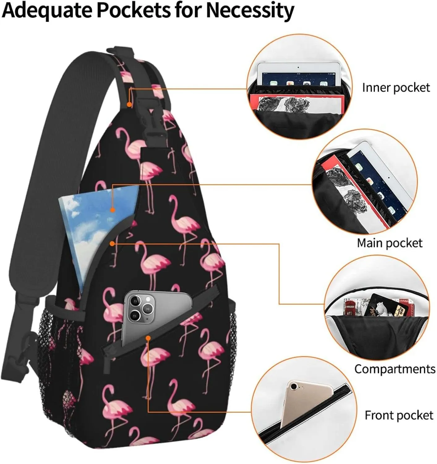 Pink Flamingo Sling Bag Chest Bags Crossbody Shoulder Backpack Travel Hiking Daypack For Men Women