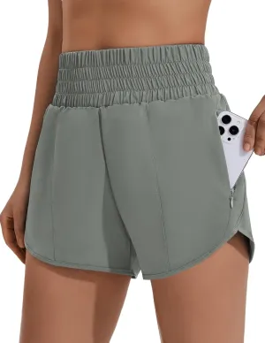 PINSPARK Women's Athletic Shorts for Gym Workout Running Short with High Waisted Zip Pockets