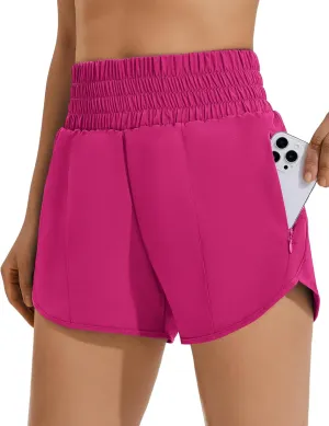 PINSPARK Women's Athletic Shorts for Gym Workout Running Short with High Waisted Zip Pockets