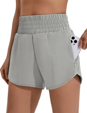 PINSPARK Women's Athletic Shorts for Gym Workout Running Short with High Waisted Zip Pockets