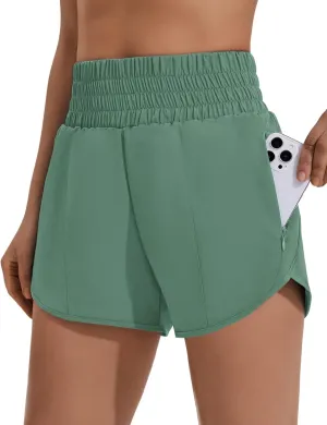 PINSPARK Women's Athletic Shorts for Gym Workout Running Short with High Waisted Zip Pockets