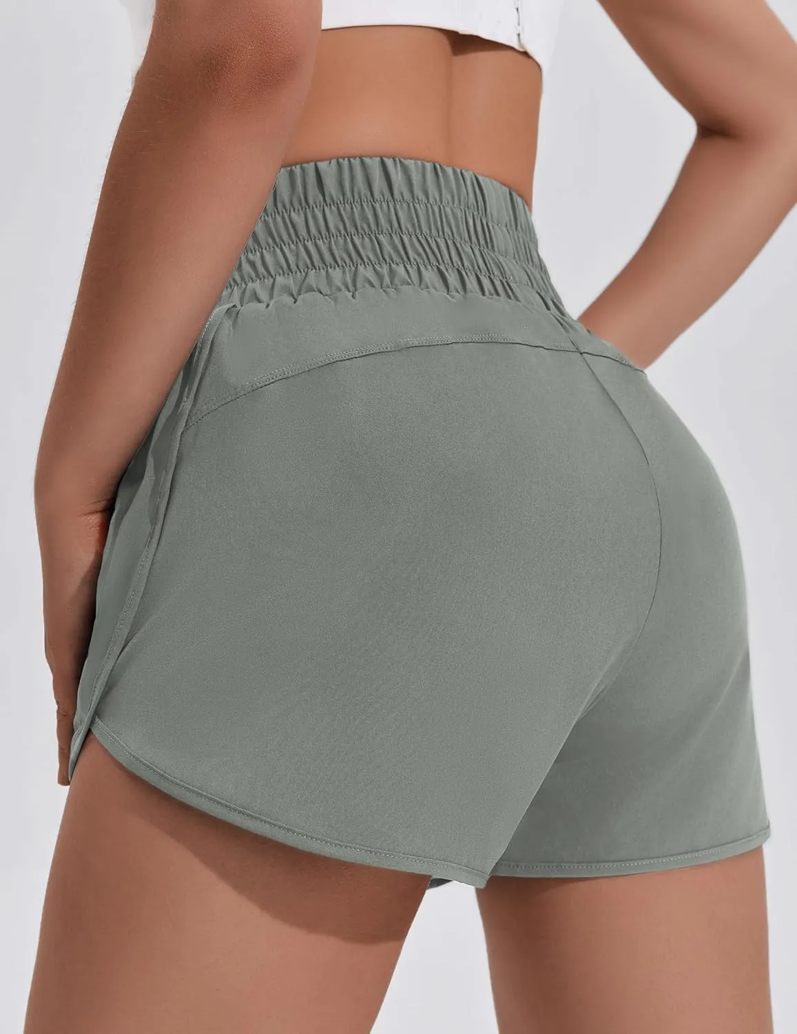 PINSPARK Women's Athletic Shorts for Gym Workout Running Short with High Waisted Zip Pockets