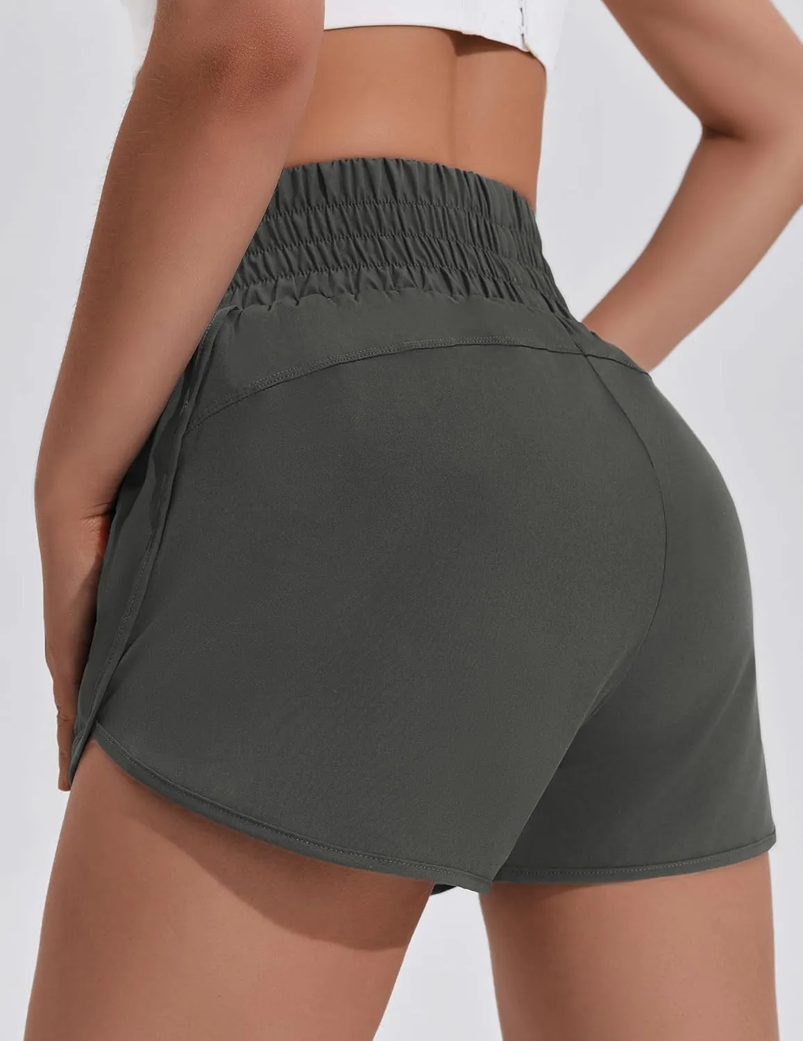 PINSPARK Women's Athletic Shorts for Gym Workout Running Short with High Waisted Zip Pockets