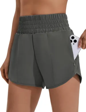 PINSPARK Women's Athletic Shorts for Gym Workout Running Short with High Waisted Zip Pockets