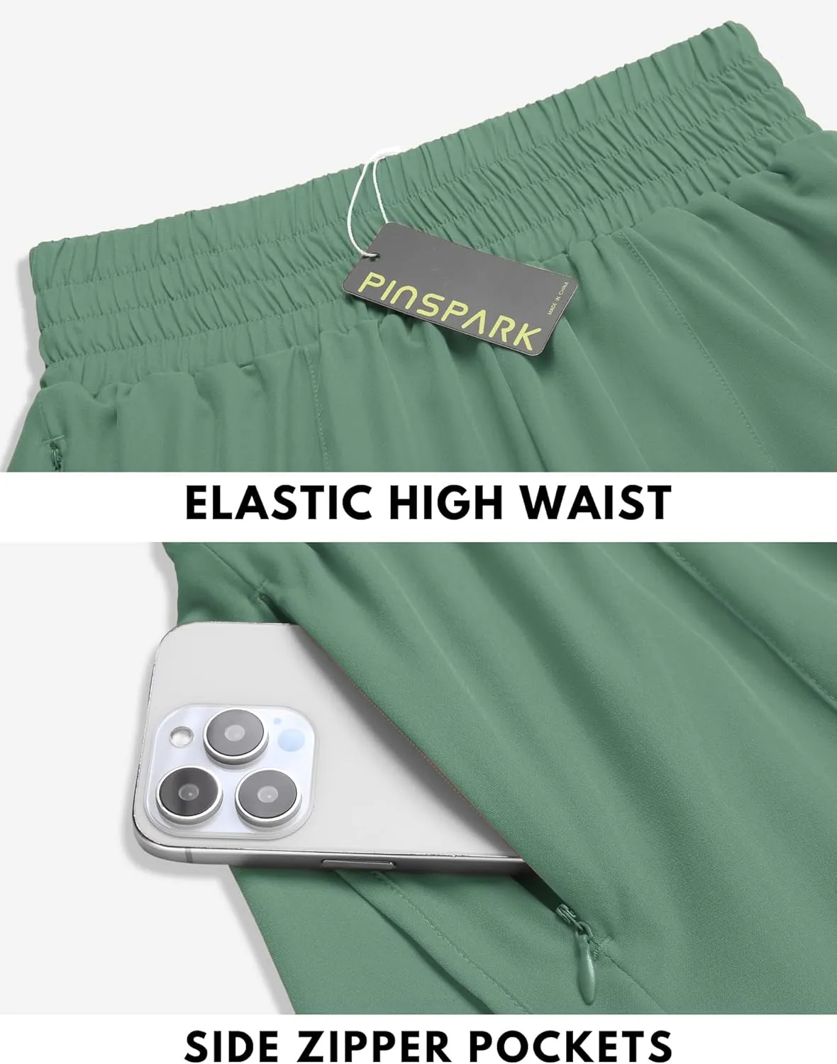 PINSPARK Women's Athletic Shorts for Gym Workout Running Short with High Waisted Zip Pockets