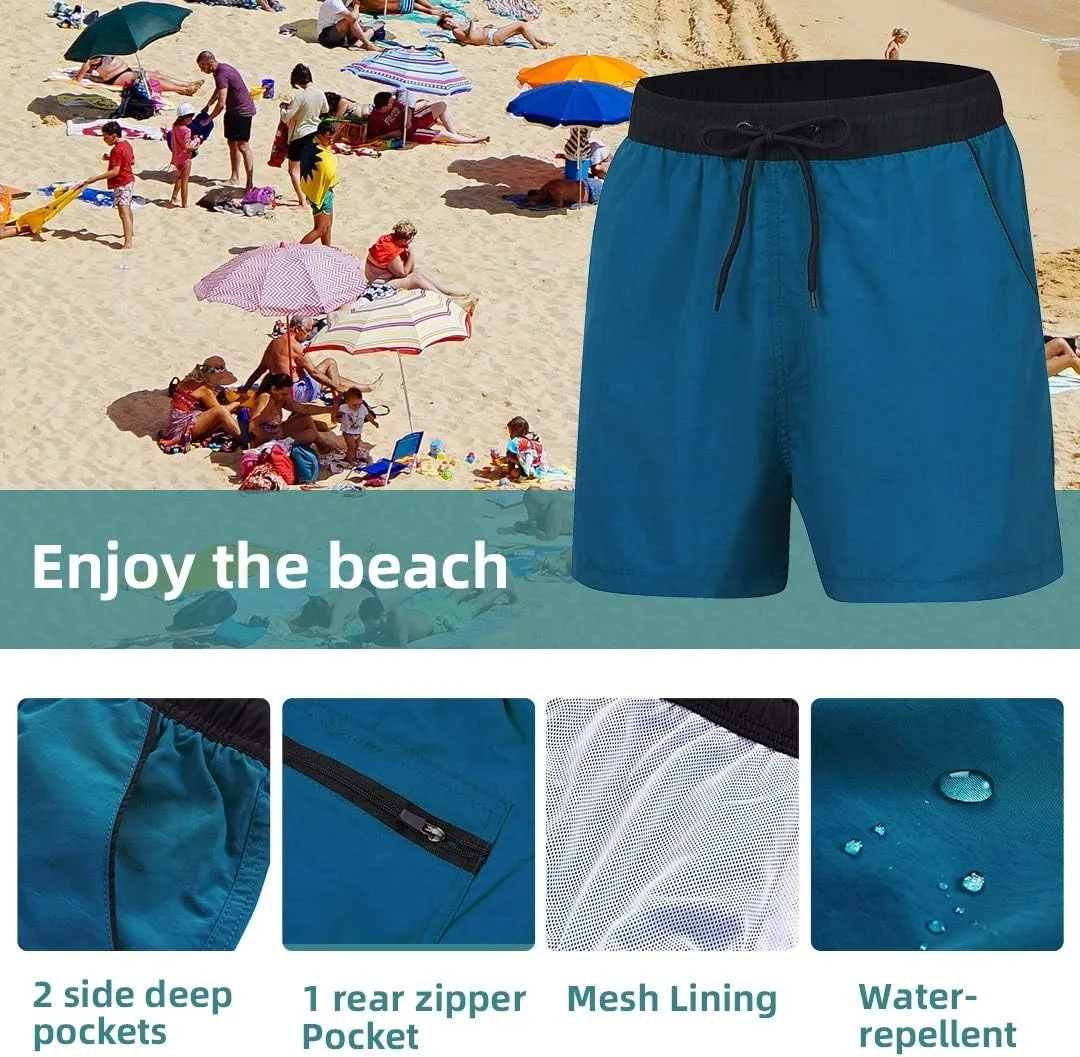Pioneer Camp Men's Swim Trunks with Back Zipper Pockets and Mesh Lining Quick Dry Athletic Swimwear Shorts Bathing Suit