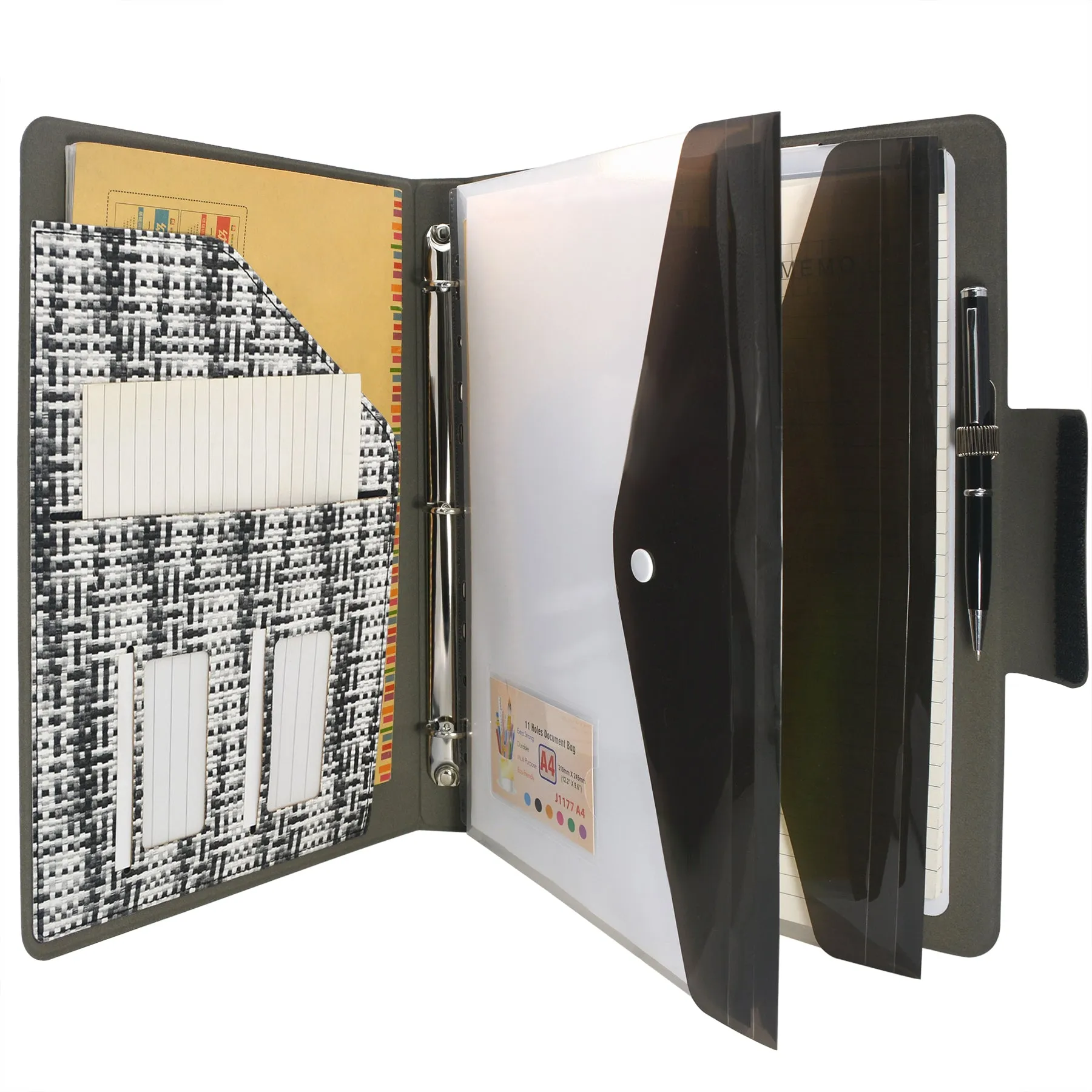 Pixel Style Portfolio Whiteboard Padfolio with Expanded Document Bag, 3-Ring Binder Business Organizer Portfolio Case